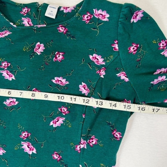 OLD NAVY Long Sleeve Ponte Knit Shirred Sleeve Sheath Dress Green Floral Fall XS - Picture 9 of 12